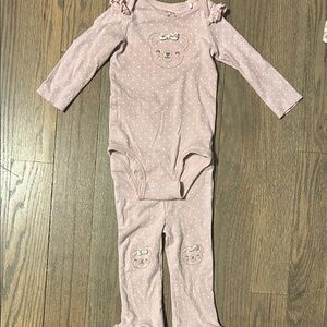 Pink Polka Dot Bear Matching Set - Long Sleeve Bodysuit & Pants